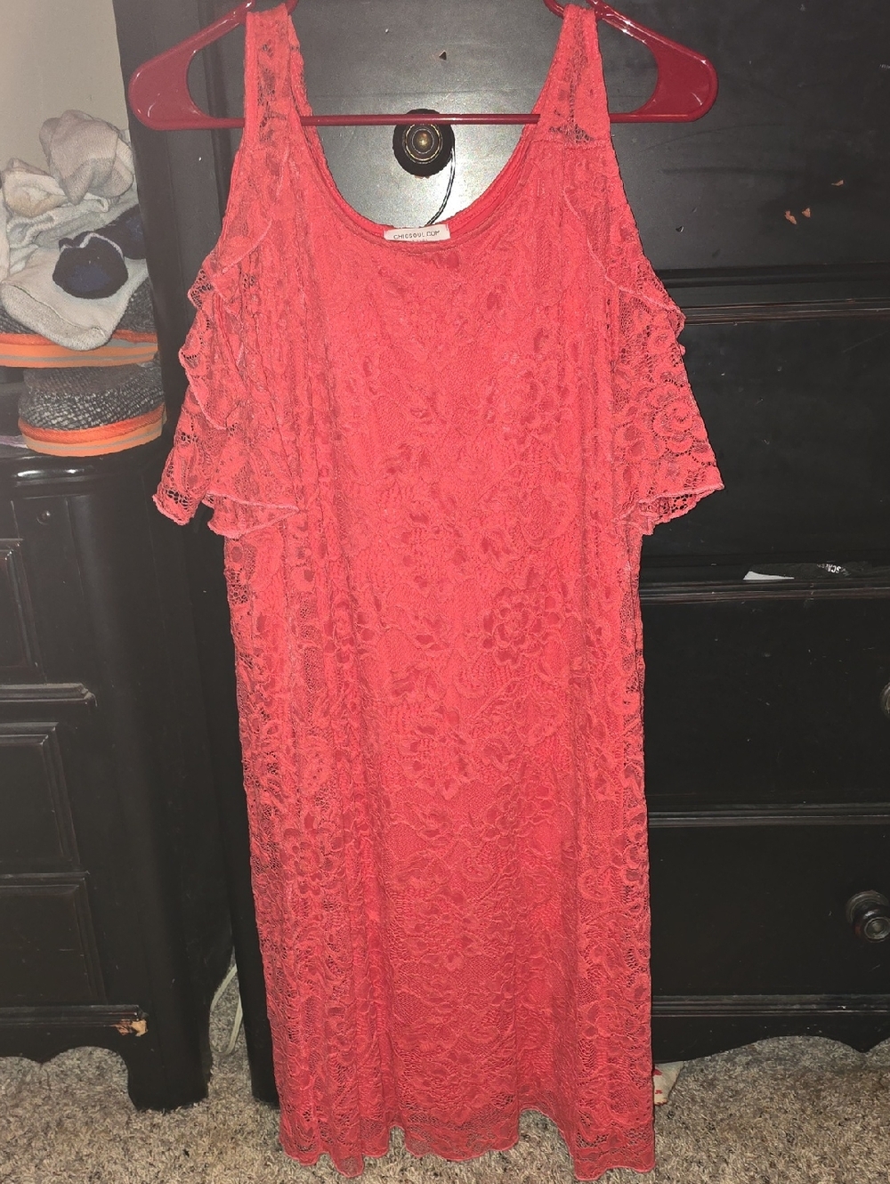 Lace Cold-Shoulder Midi Dress - Coral